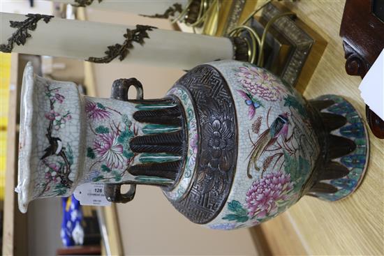 Two 19th century Chinese famille rose crackleglaze vases tallest 45cm